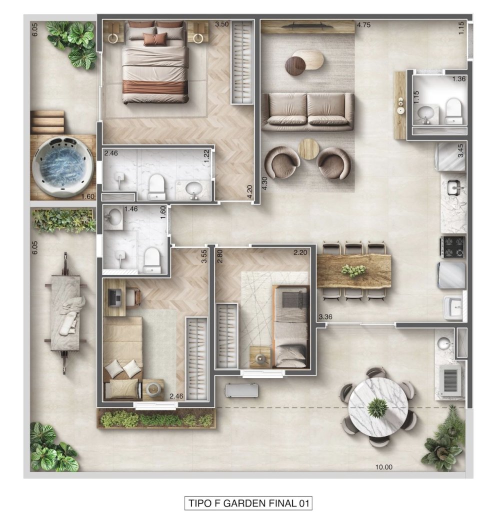 Planta Garden 3 dormit�rios 